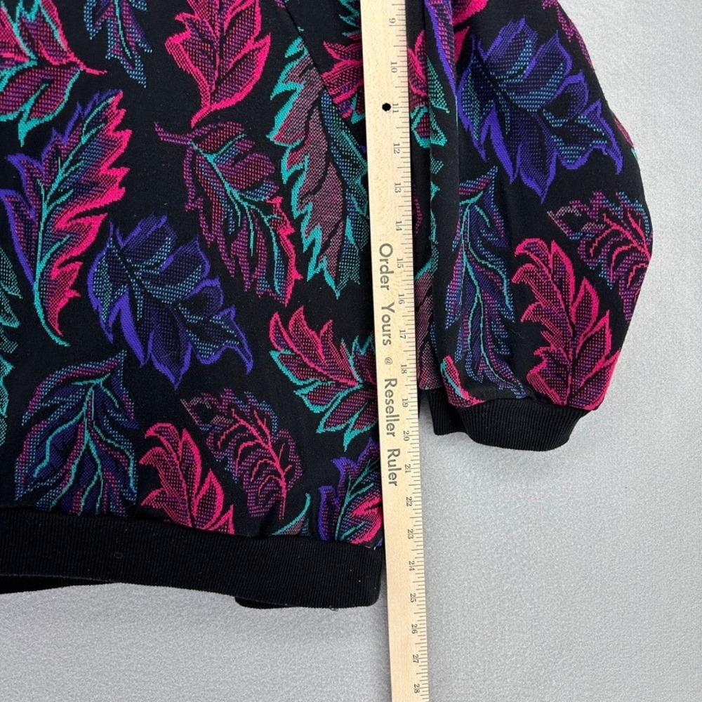 VTG 80s Cape Cod All Over Leaf Print Crewneck Sweatshirt Black Womens M Cosby - Picture 5 of 5